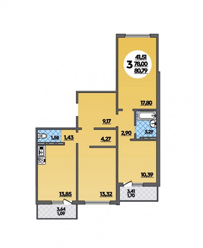 Планировка квартиры 3-комнатная